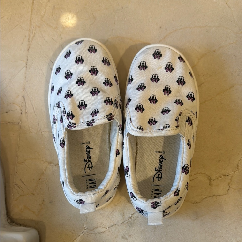 Disney Kids Slip-On Shoes - White with Black and Purple Mickey Print